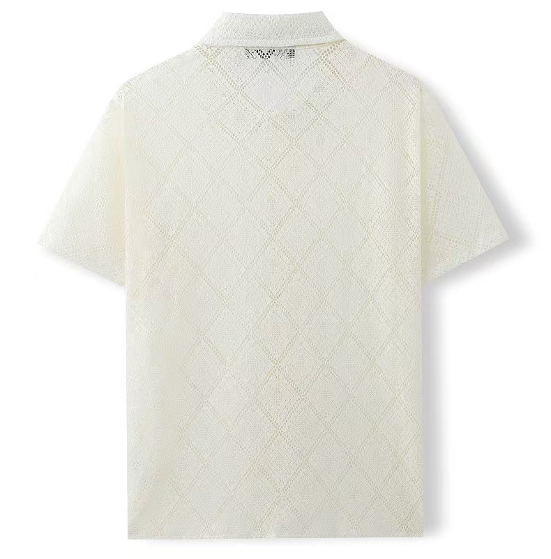 2025 mode d'été hommes chemise maille dentelle Transparent hauts Streetwear revers manches courtes bouton Camisas fête Sexy hommes vêtements