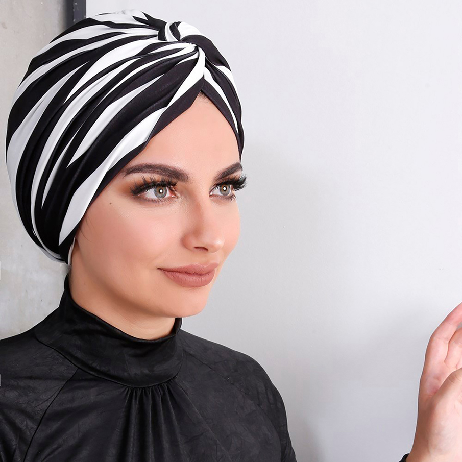 Hijab d'intérieur musulman coloré pour femmes, turban instantané islamique, casquette pour dames, imprimé léopard à rayures