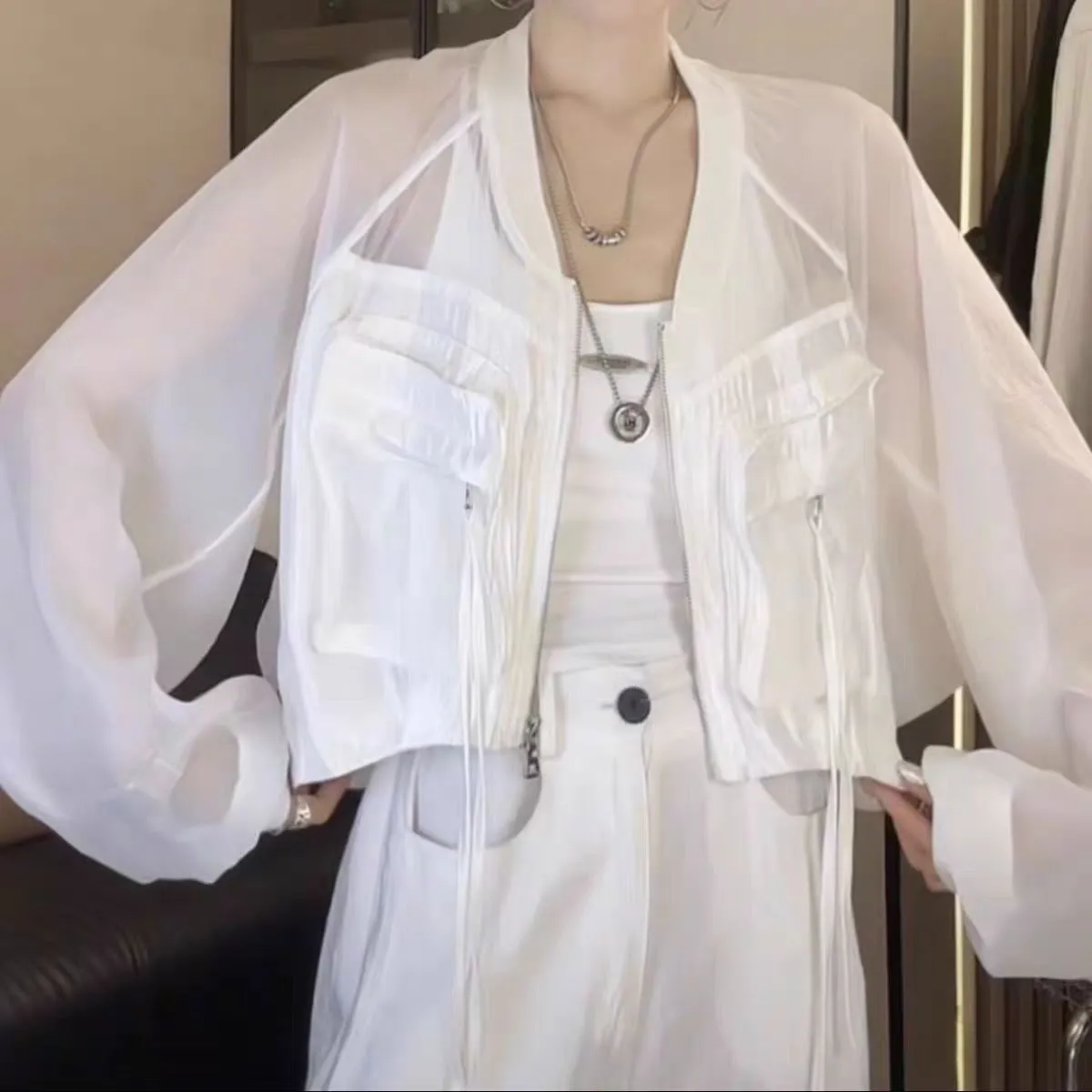 Blouson de baseball pour femme, nouvelle collection, col montant, broderie dentelle, protection solaire, coupe ample, confortable et minimaliste