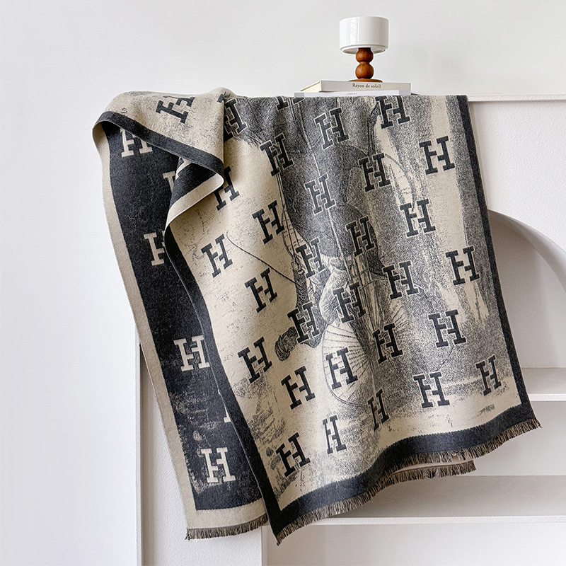 Nouvelle Écharpe à Lettres pour Femme, Mode Luxe Automne et Hiver, Châle Chaud Imprimé, Écharpe en Soie, Écharpe en Cachemire pour Femme