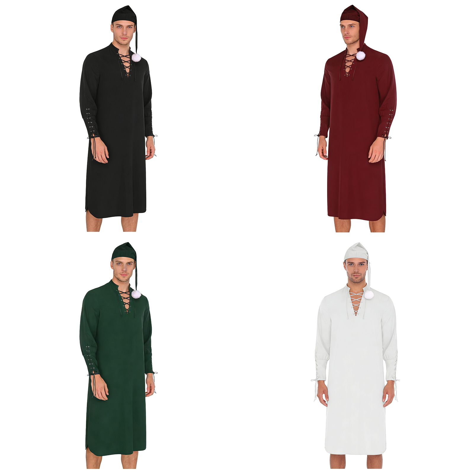 Robe de nuit Vintage Renaissance pour hommes, chemise de nuit ample à manches longues avec chapeau, pyjama de carnaval de noël, Costume de fête, vêtements de nuit