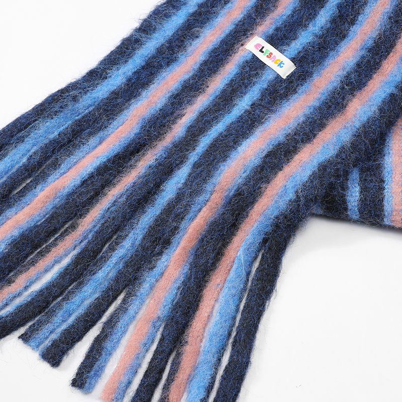 ELFSACK Écharpe chaude décontractée à franges rayées bloc de couleur pour femme