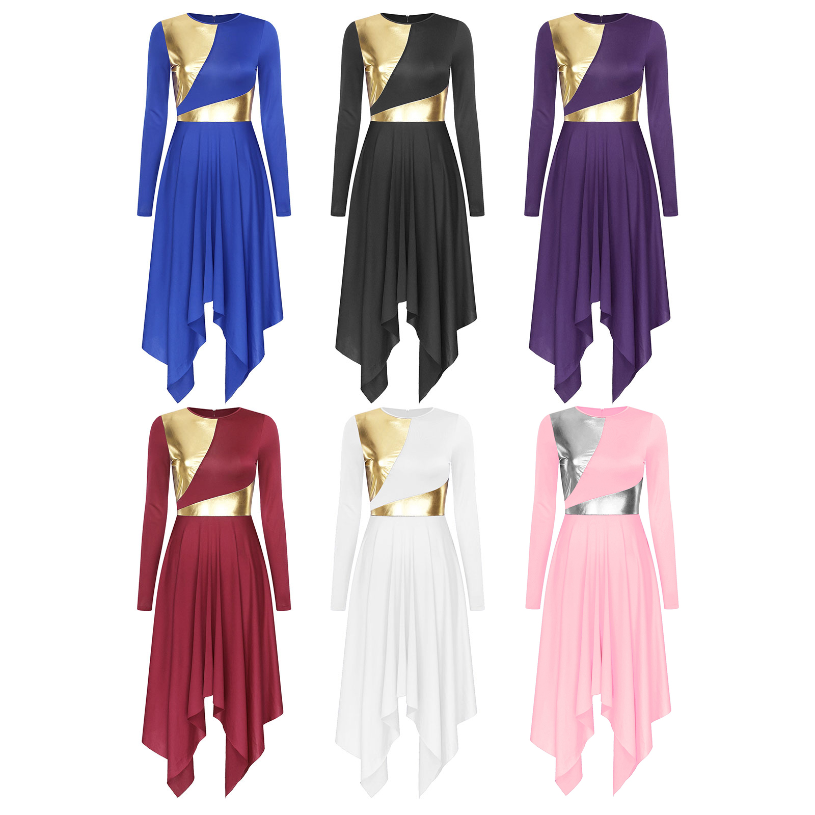 Robe tunique de danse d'éloge asymétrique pour femmes, robes de danse lyrique liturgique à manches longues, Costume de spectacle de culte d'église