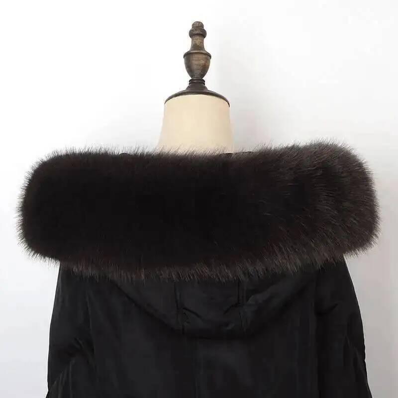 Femmes fausse fourrure de renard col châle fourrure col pour manteau d'hiver capuche fourrure décor fausse fourrure écharpe Parkas manteau col de fourrure foulards