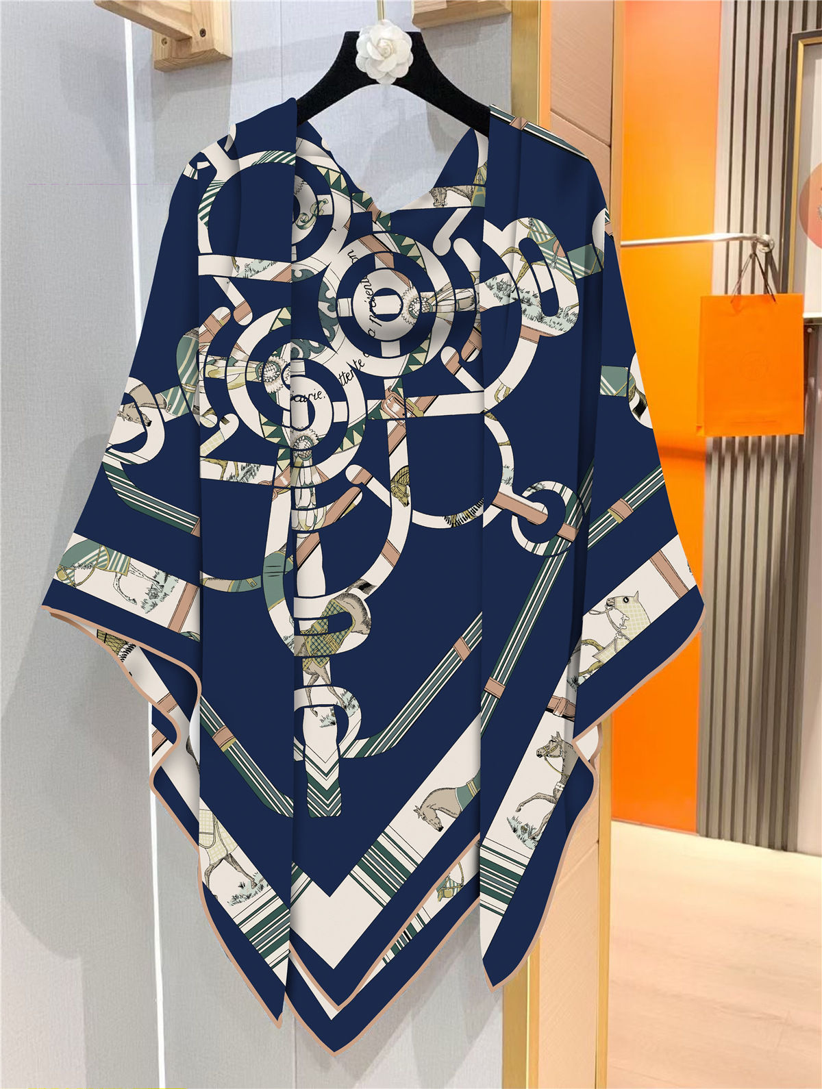30% soie 70% cachemire écharpe femmes roulé à la main chaîne de cheval de guerre imprimer foulards carrés enveloppes Bandana grand Hijabs chaud châle écharpe