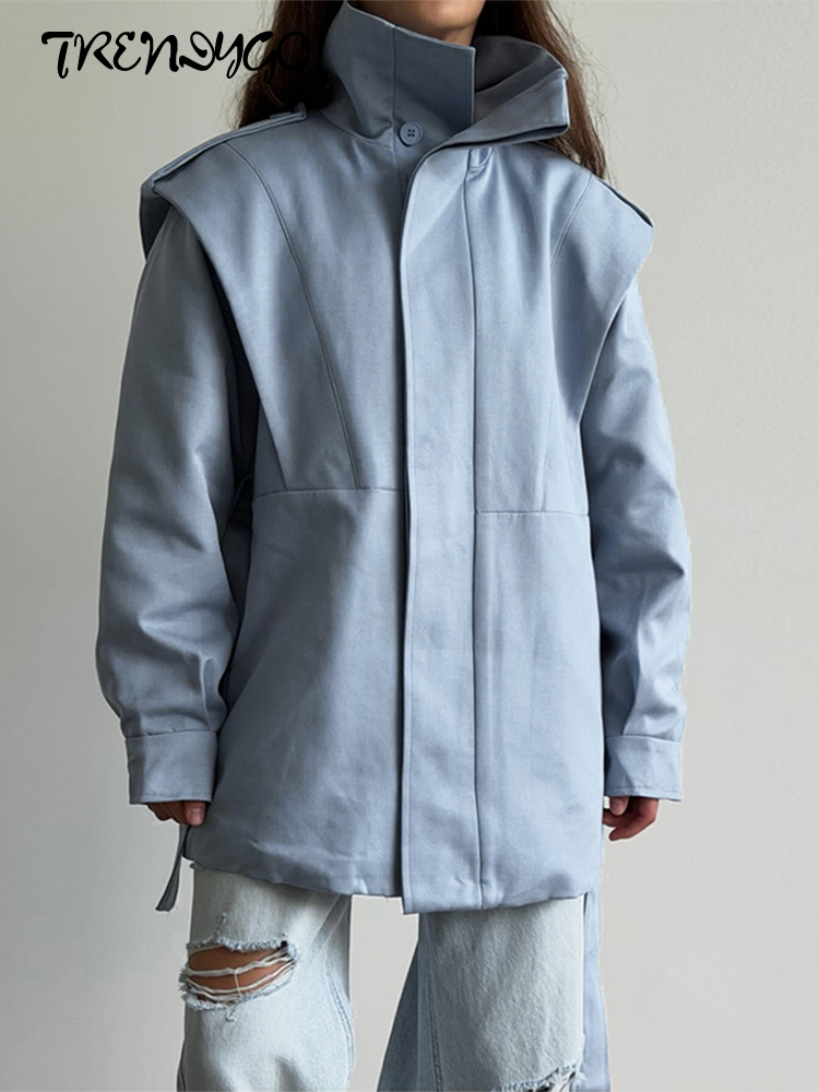Vestes pour femmes à col montant, manches longues, à lacets, matelassées, d'hiver, unies, amples, chics, nouveaux vêtements d'extérieur