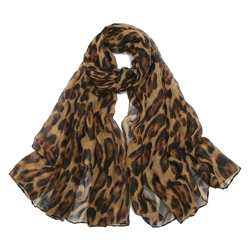 Écharpe style Boho imprimé léopard pour femmes, châle doux et léger, enveloppe Hijab musulmane appropriée pour les déplacements quotidiens et l'extérieur, 1 pièce, 2024