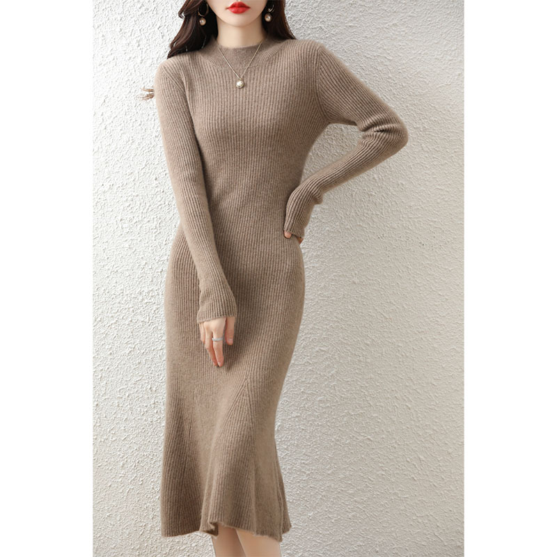 Robe pull en cachemire à col rond pour femme, 100% laine mérinos, robe de soirée élégante, pull femme, jupes décontractées, automne, hiver