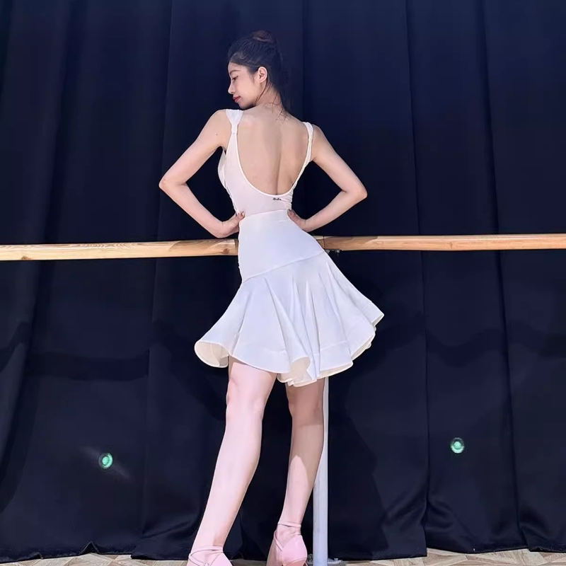 Robe de danse latine pour femmes, tenues avec soutien-gorge en dentelle, combinaisons, hauts, jupe à volants, Costumes de spectacle sur scène pour concours de danse pour adultes