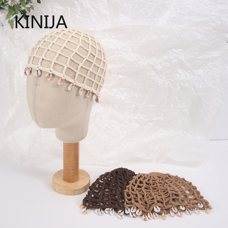 Chapeau en maille pour femme, bonnet au crochet fait main, chapeau ajouré tissé, chapeau respirant, béret, chapeau d'été coréen, foulard
