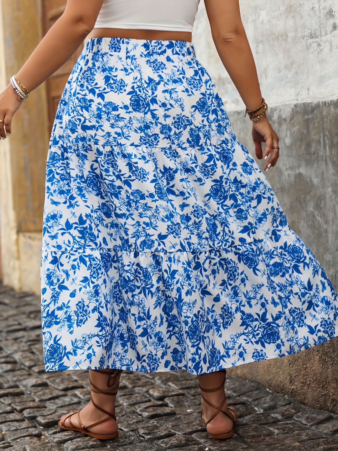 Jupe mi-longue élégante à imprimé floral pour femmes, grande taille, mode décontractée, taille haute, longue, vintage, jupes trapèze