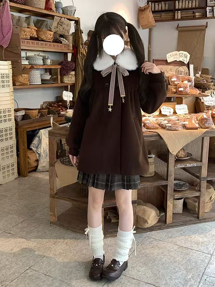Manteau en laine à manches longues pour femmes, Style Preppy japonais, ample, de styliste, élégant, doux, Kawaii, vêtements Vintage