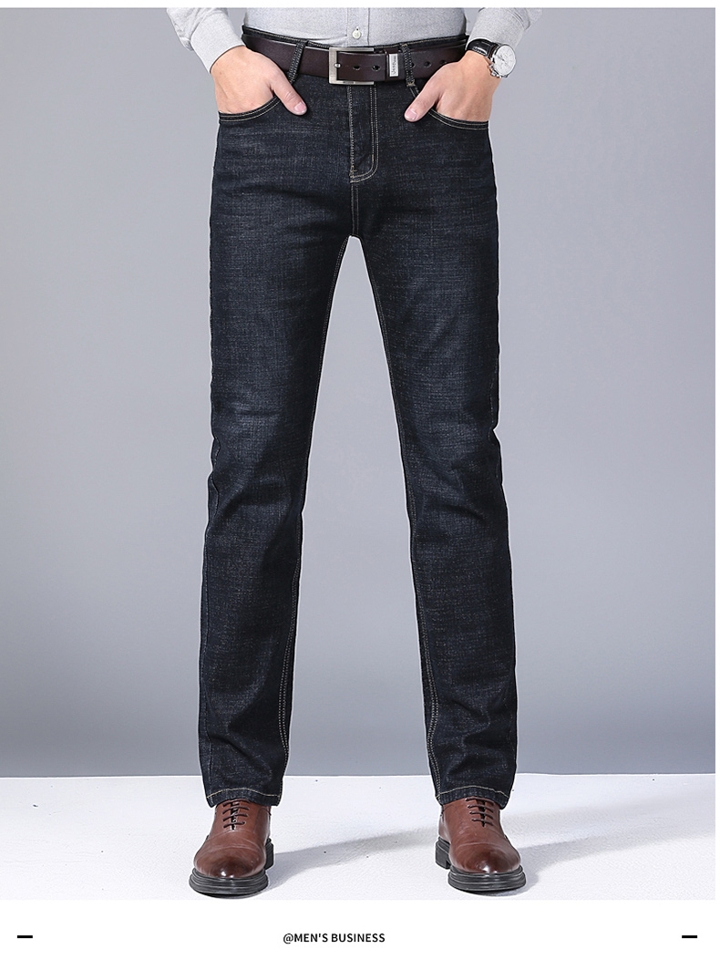 Jeans droits bleus et noirs haut de gamme pour hommes 2025, nouvelle coupe stretch, ajustée, confortable, de marque, pour affaires