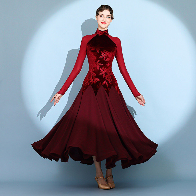Robe de danse moderne imprimée en velours 2124, robe de performance pour femmes pour la danse de salon, la valse et les spectacles sur scène