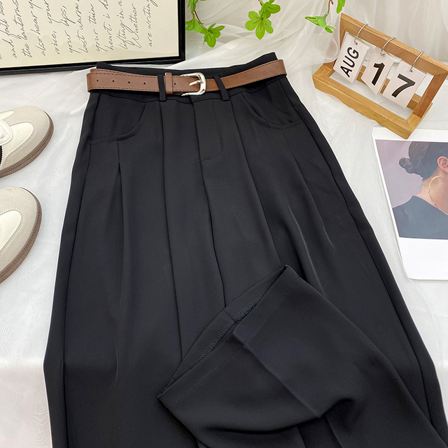 Coréen taille haute ceinture pantalon à jambes larges femmes automne mode solide costume pantalon Harajuku Baggy bureau dame décontracté pantalon droit