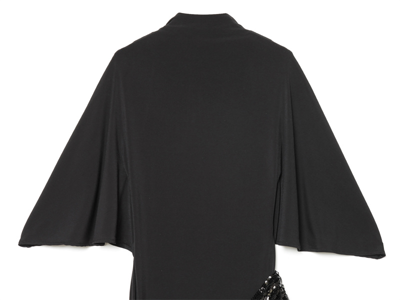 Robe femme 2025 hiver nouvelle ceinture noire à manches courtes décorée de paillettes robe mi-longue élégante et élégante