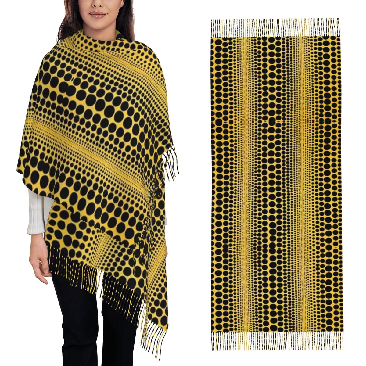 Yayoi Kusama citrouille Art abstrait écharpe gland foulards pour femmes doux chaud châles et enveloppes grand automne hiver châle enveloppement