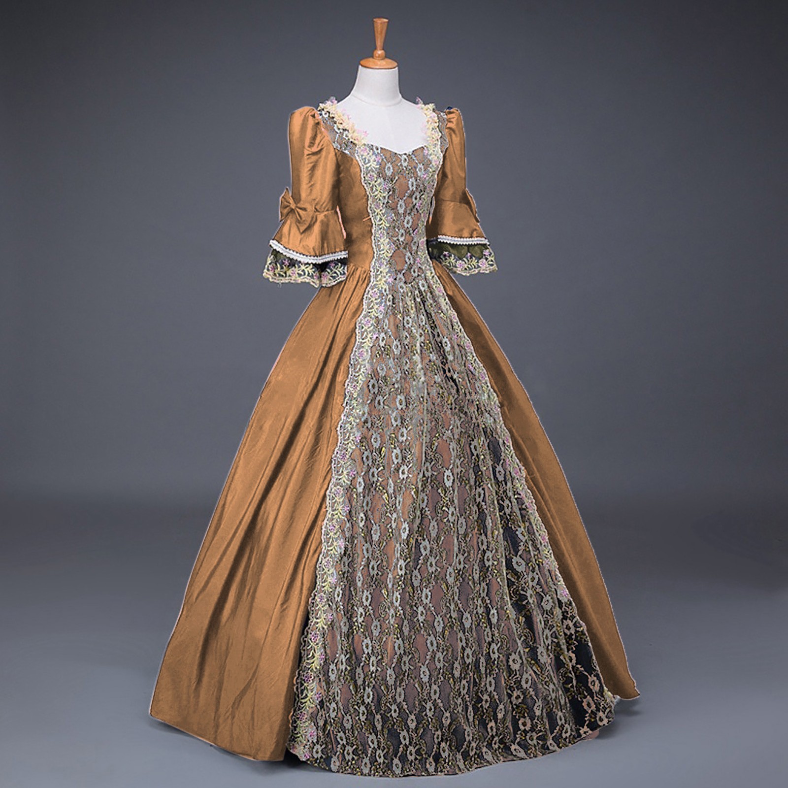Robe médiévale du 18ème siècle pour femmes, taille haute, demi-manches, robe de bal, princesse en dentelle, Patchwork, robe en Satin, Costume de reine Renaissance