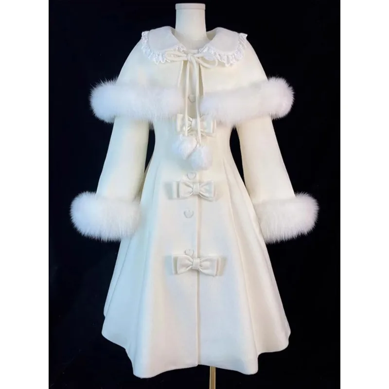 2025 mode tempérament manteau Cape châle deux sur l'hiver nouveau dames papillon arc couleur unie moyen Long col manteau pour les femmes