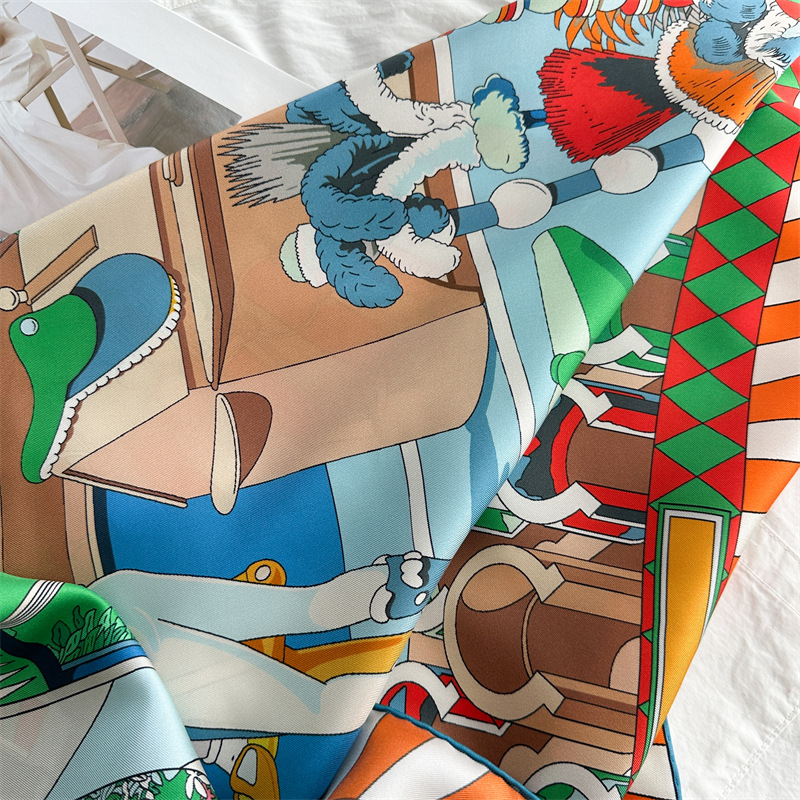 Foulard en soie imprimé cheval 90CM, châles en sergé faits à la main, bords roulés à la main, Bandanas, accessoires de tête pour femmes, décorations de sac de cheveux