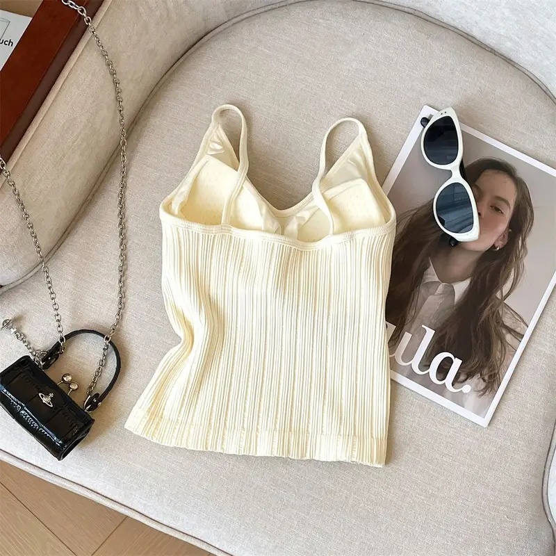 Débardeur en tricot d'été sans manches à col en V pour femme, blanc et noir, style décontracté basique, débardeur à épaules dénudées, sexy, dos nu, crop top