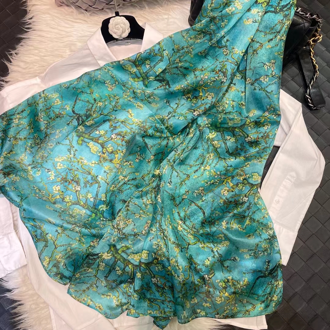 100% foulard en soie de mûrier châle marque prune Bossom Design bleu vert été plage châles en soie écharpes automne hiver cou foulard