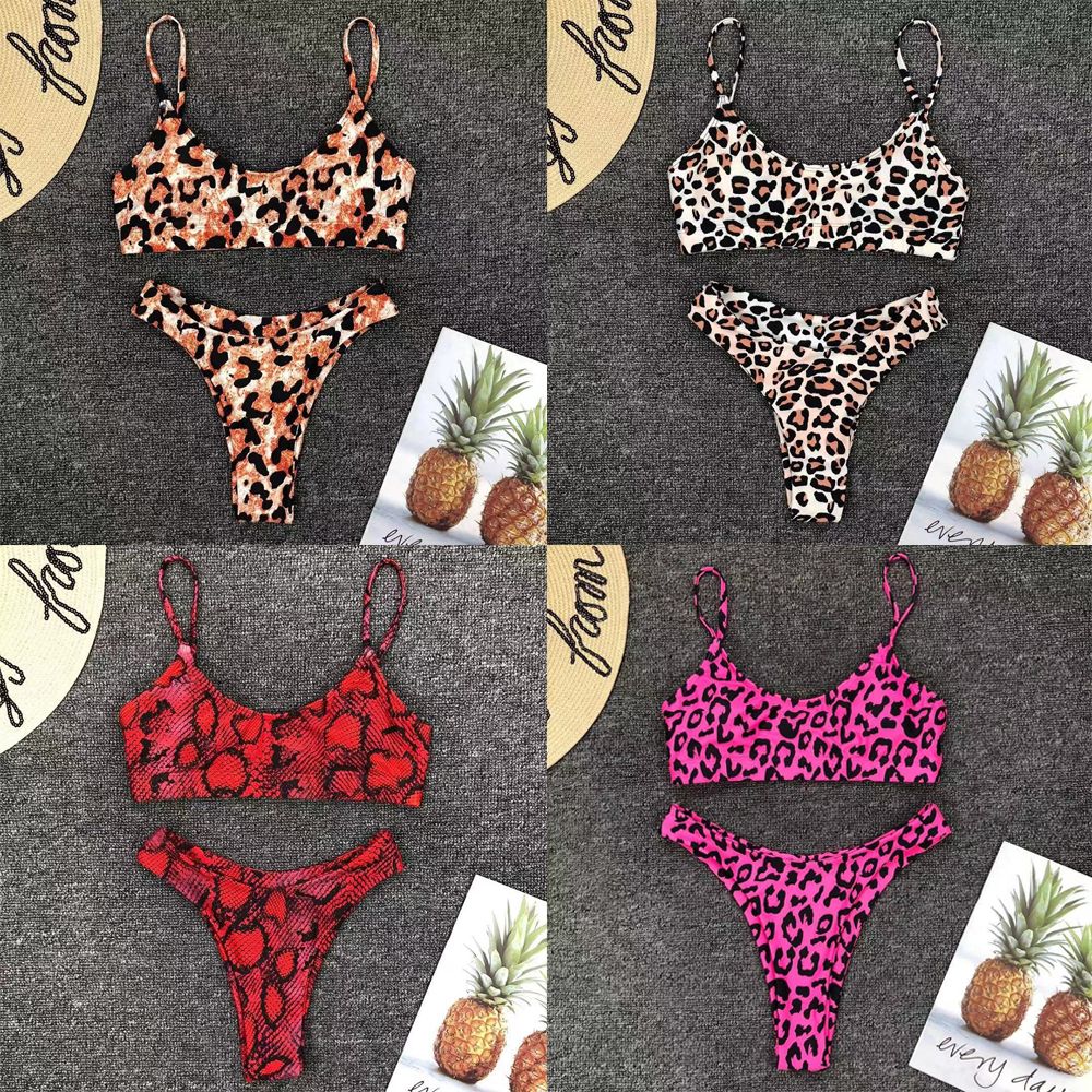 Maillot de bain deux pièces sexy taille basse pour femme et fille, imprimé léopard, ensemble bikini