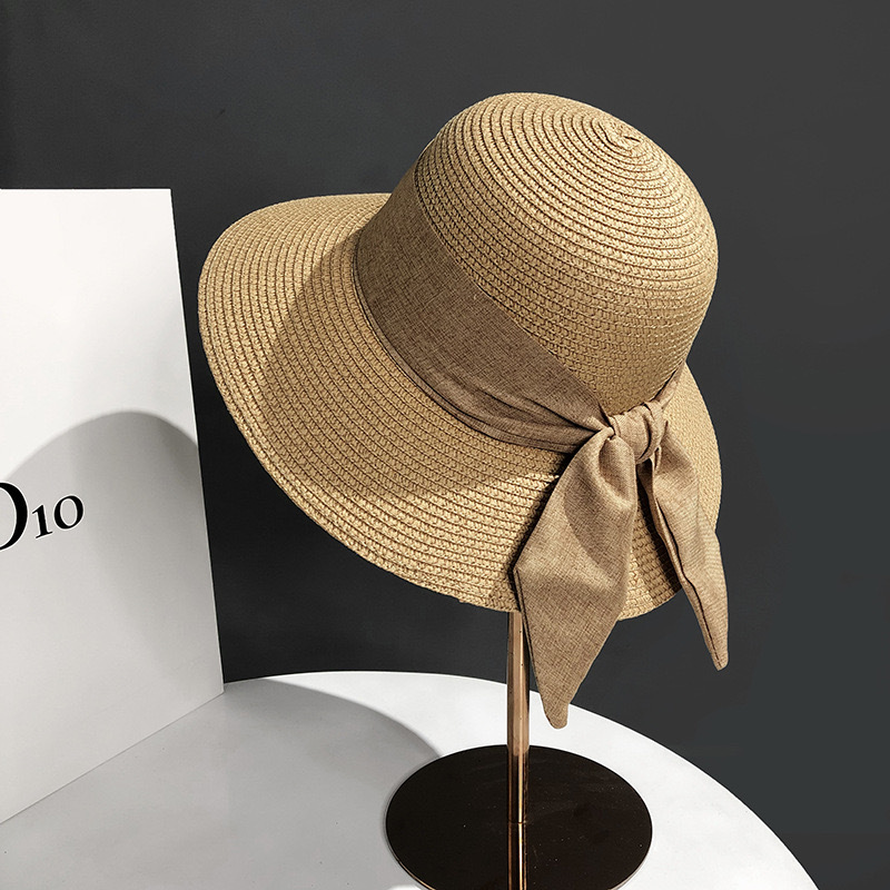Mode extérieure femmes chapeau nœud chapeau de soleil été respirant large bord casquette de plage Protection UV chapeau de paille décontracté pour les femmes