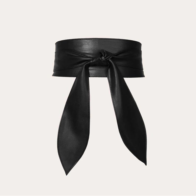 Ceinture en cuir PU noir pour femmes, large ceinture pour manteau, robe, ceintures décoratives, sans trous, à la mode