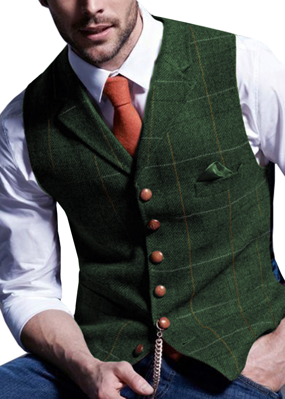 Gilets pour hommes Costume en Tweed Vêtements d'affaires pour hommes Gilet rayé Punk Gilet Groomman Mariage Brwon Noir Gris Veste Bleazer