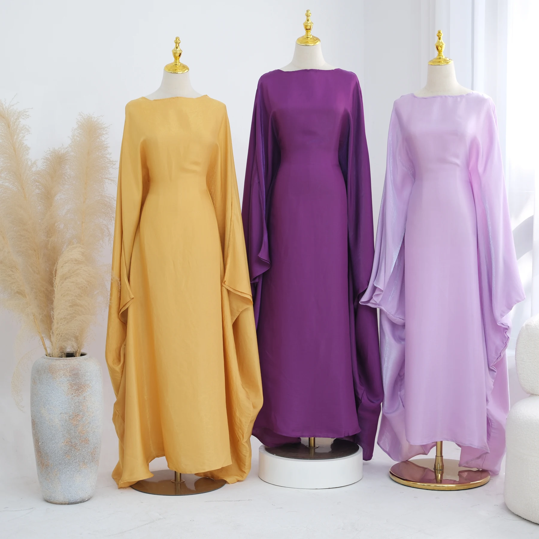 Robe kaftan brillante pour femmes pour la fête du soir du Ramadan, manches papillon, col rond, abaya musulmane pour femmes, vêtements islamiques de Dubaï