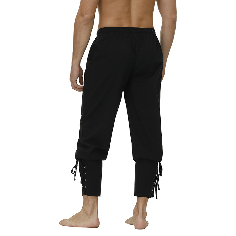 Vêtements gothiques à lacets en coton marron pour hommes, pantalons longs vintage 7.5 ate, surintendant médiéval, vêtements de fête d'Halloween, cosplay Renaissance