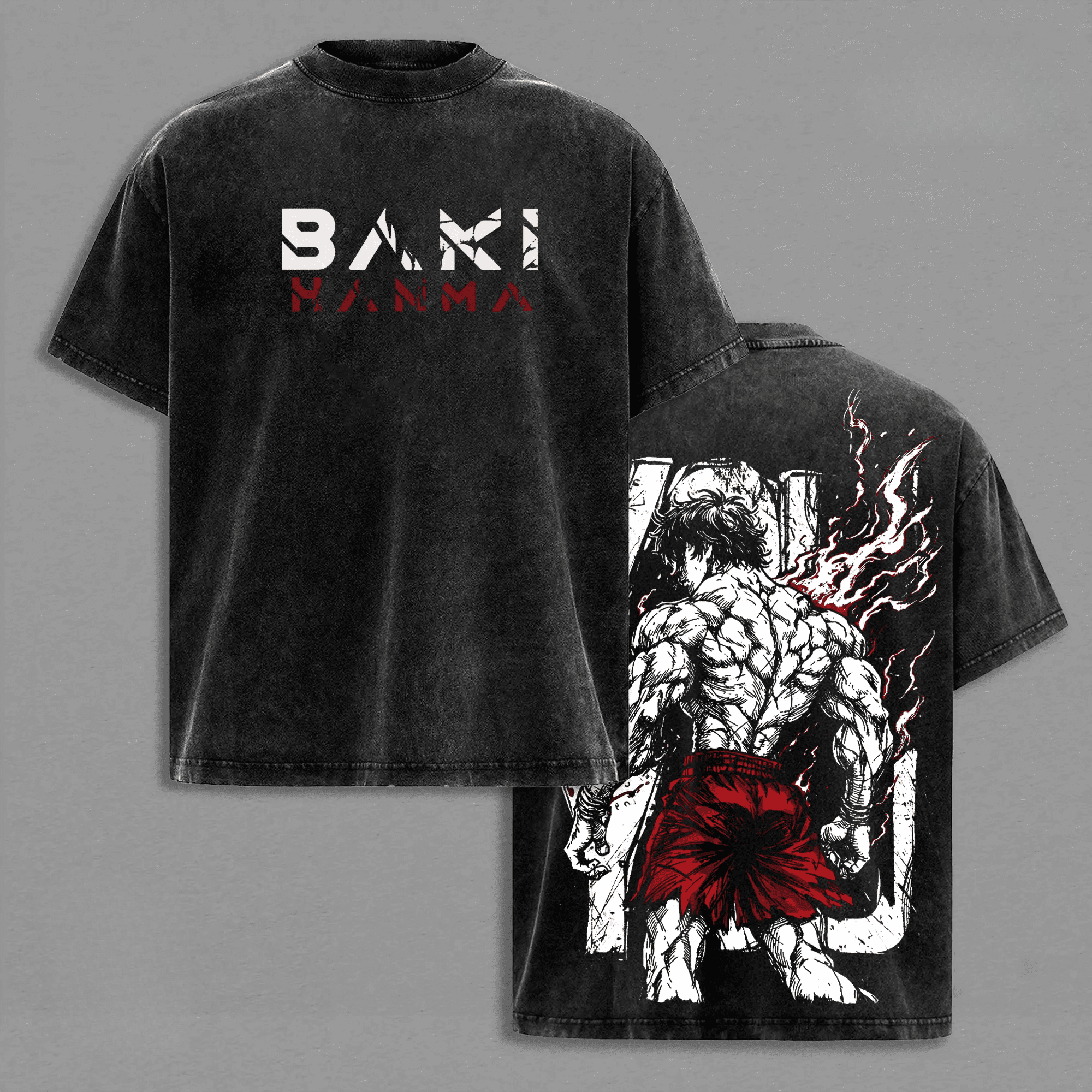 T-shirt Anime Baki imprimé Manga, vêtements pour hommes, t-shirt surdimensionné vintage lavé, manches courtes, 100% coton
