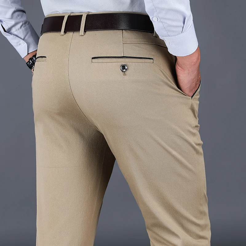 Pantalon décontracté 2024 coton pour hommes, classique, droit, ample, taille haute, élastique, vêtements de marque, nouvelle collection 98%