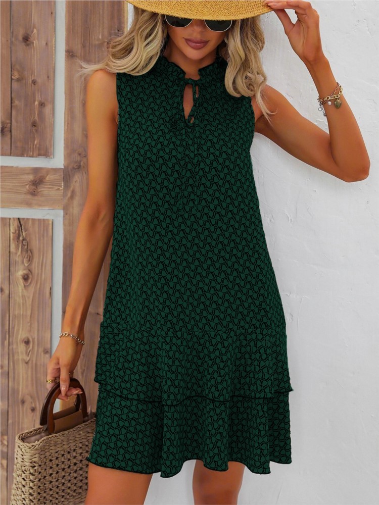 Robes pour femmes bohême robe Mini robe élégante imprimé col en v à lacets petite 2026 femmes décontracté ample à volants Mini robe