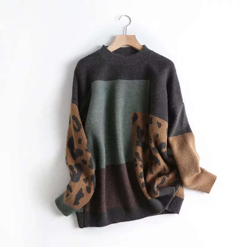 2026 femmes léopard Pull et pulls col rond à manches longues Vintage tricoté femmes Pull automne pulls Tricot Pull Femme