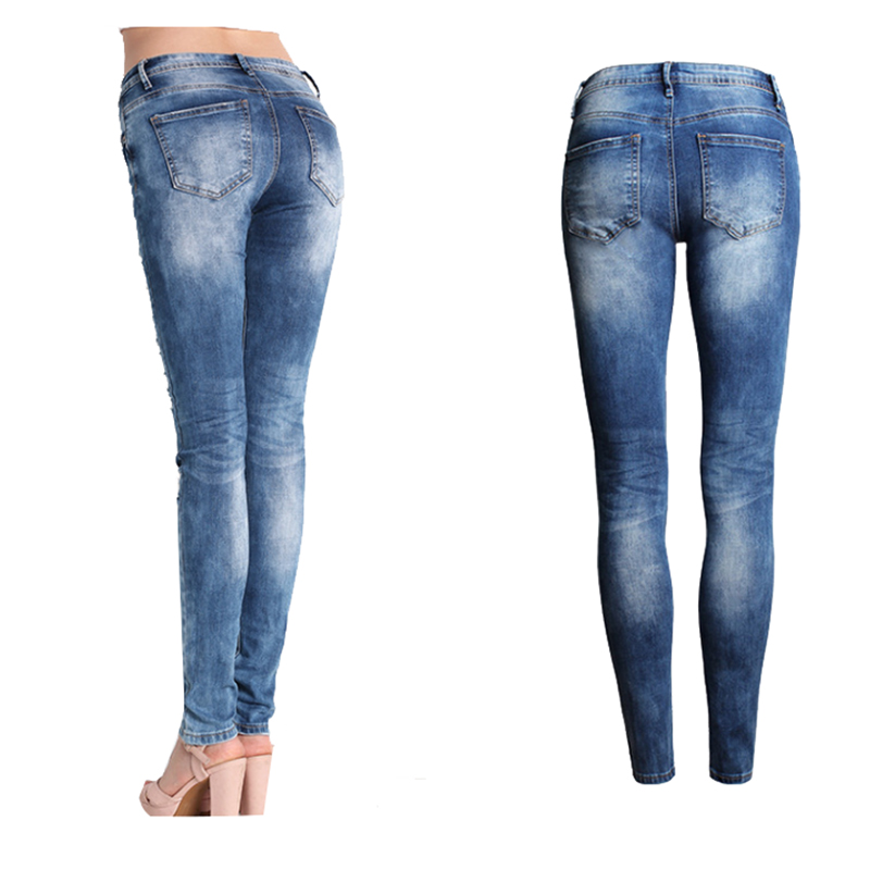 Femmes jean bleu mince déchiré jean pour femmes maigre en détresse lavé Stretch Denim maman jean taille haute pantalon Femme blanchi