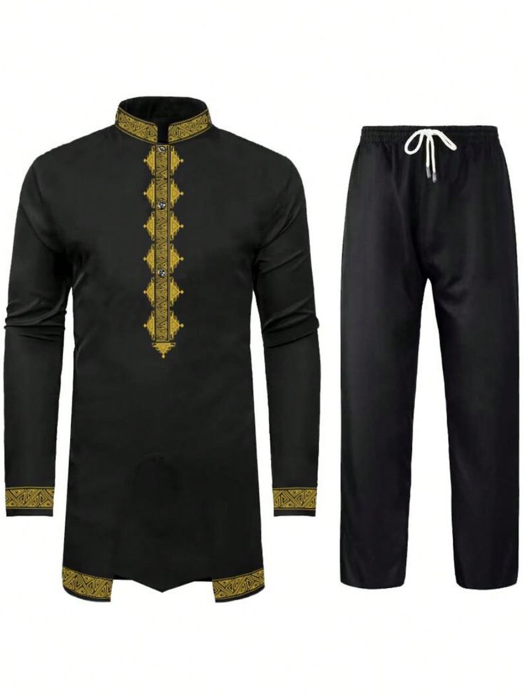 Robe musulmane bleu à manches longues pantalon la robe traditionnelle des hommes arabes impression de modèle 3D noir blanc jaune marine