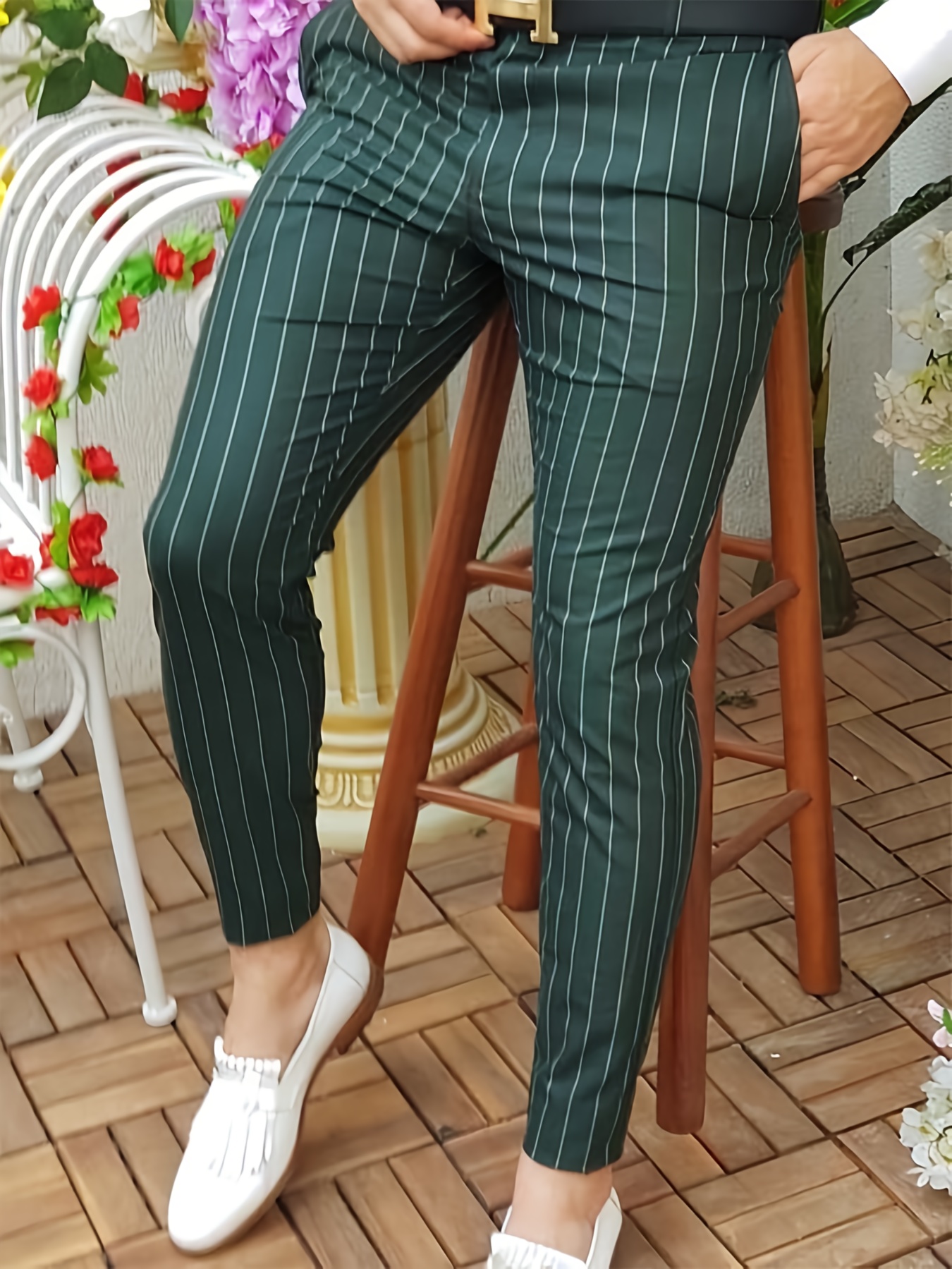 Pantalon décontracté à coupe droite pour homme – Polyvalent et élégant ; Pantalon habillé rayé coupe ajustée pour un look professionnel raffiné.