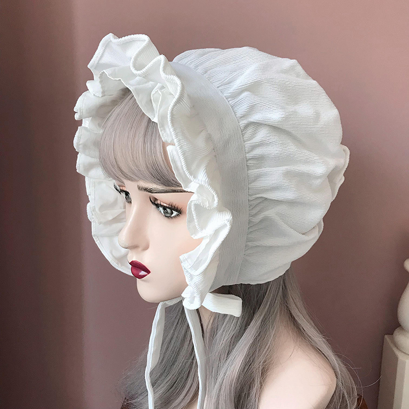 Chapeau de demoiselle, accessoires de Costume de Cosplay Lolita pour fille, à volants rétro réglables, chapeaux solides pour femmes, casquette de Village de Style victorien