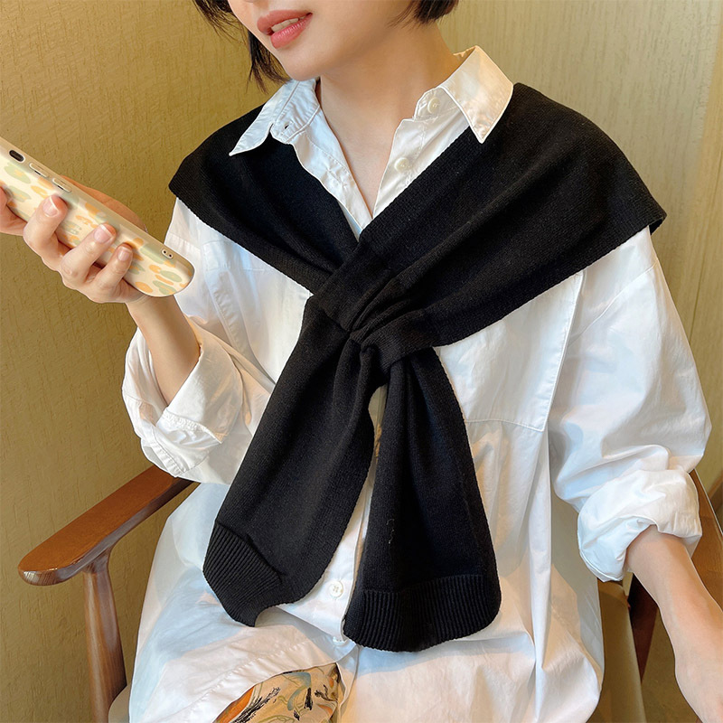 Écharpe de Protection de Cou pour Femme, Châle Croisé Solide, Faux Col, Cape Nouée, Style Coréen, 1 Pièce