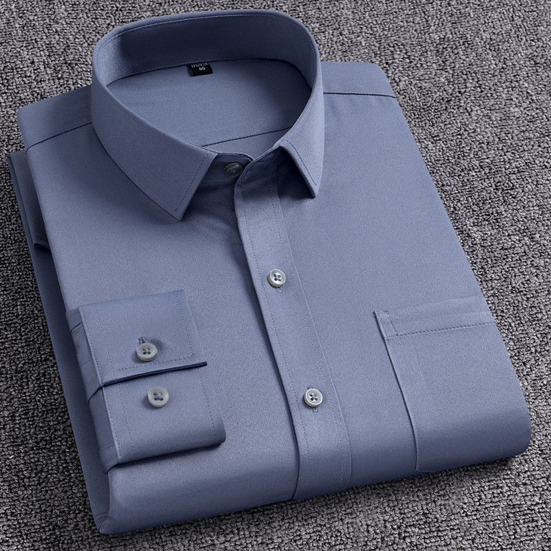 Chemise habillée pour hommes, nouvelle mode avec poche gauche, sans repassage, résistante aux rides, classique, couleur unie, chemise sociale formelle d'affaires 5XL
