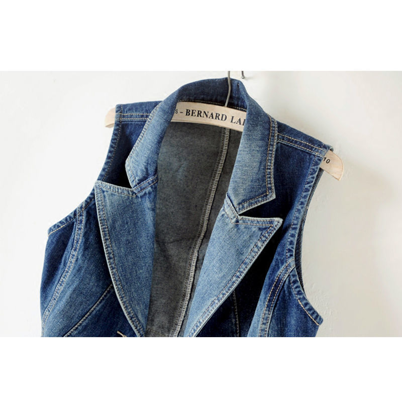 PTKPCC décontracté femme hauts femmes Denim gilet veste printemps automne vêtements sans manches court jean gilets simple boutonnage 5XL