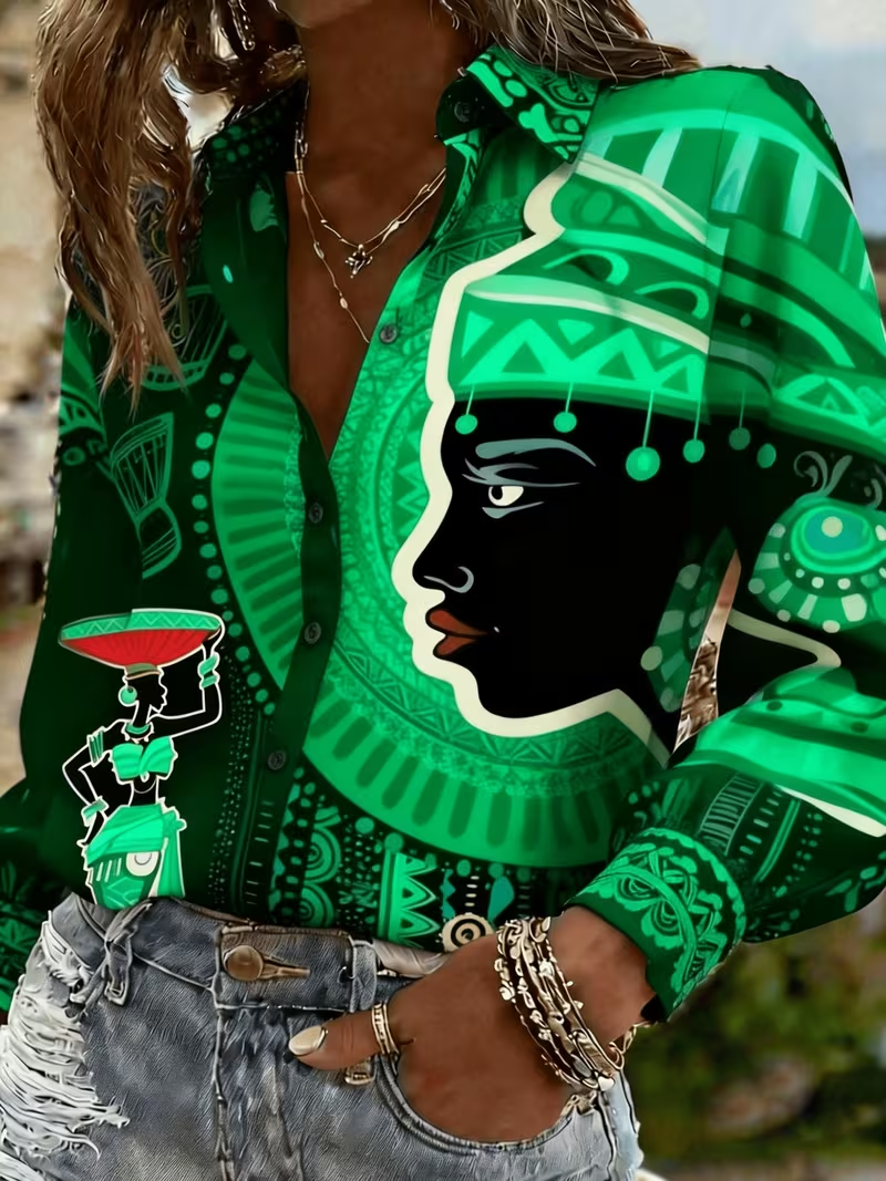 Chemisier ample décontracté imprimé pour femme, style ethnique africain, collection Printemps-Été