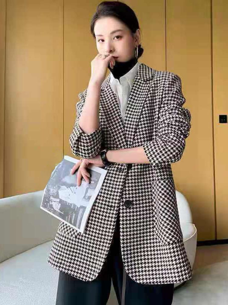 Blazer surdimensionné pour femme avec ceinture à carreaux, veste élégante pour femme, vêtements décontractés, mode coréenne, CombChic, automne, nouveau au bureau