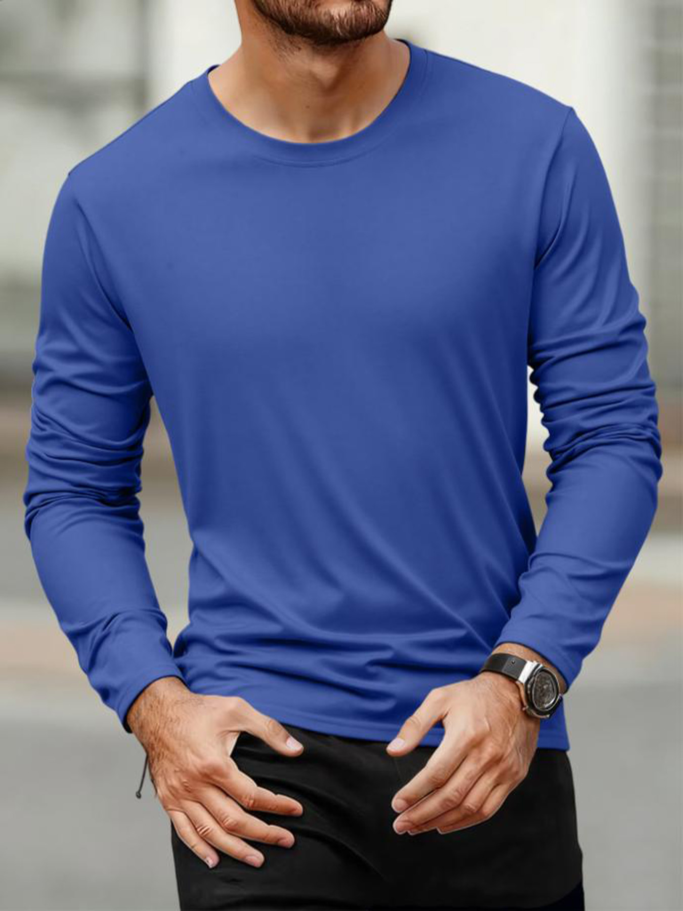 Printemps automne hommes T-shirts à manches longues décontracté hauts couleur unie haute qualité noir T-Shirt classique hommes vêtements