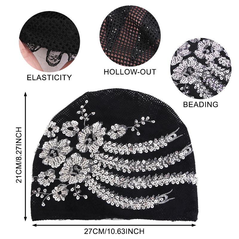 Nouveau Turban en dentelle florale brodée pour femme, Foulard musulman, Bonnets, Hijabs intérieurs prêts à porter