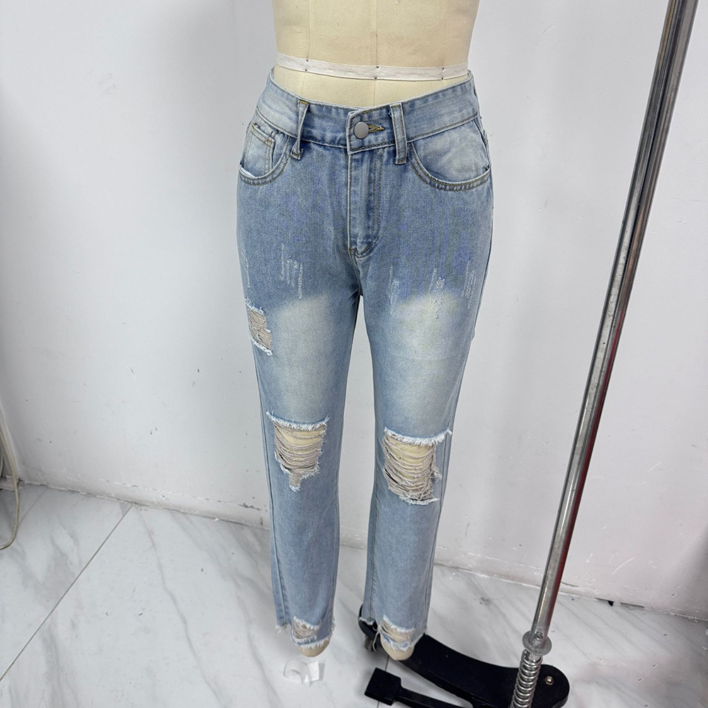 Nouveau jean Slim femme mode pantalon en Denim déchiré décontracté printemps automne bureau dame pantalon de travail taille haute jean droit