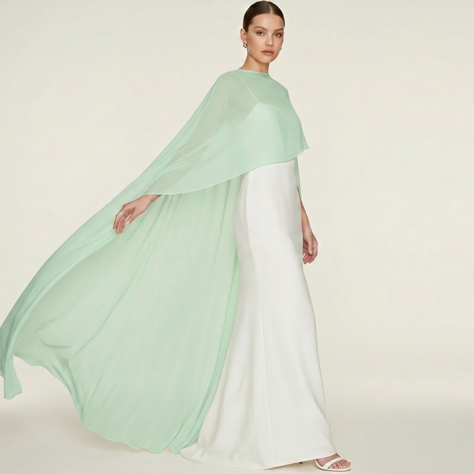 Blouse en mousseline transparente pour femme, cape longue, châle élégant, couvre-venteau, hauts de soirée, cape de fête