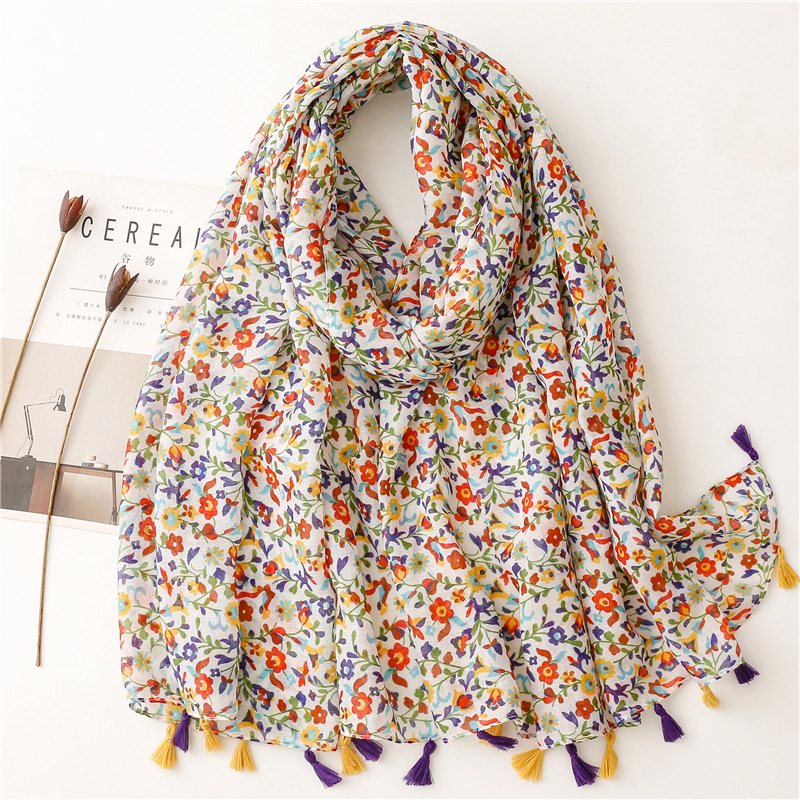 Écharpe Fine et Douce 100% Viscose pour Femme, Châle à Pompon Floral, Patchwork Aztèque, Hijab Musulman Féminin, Mode 2023